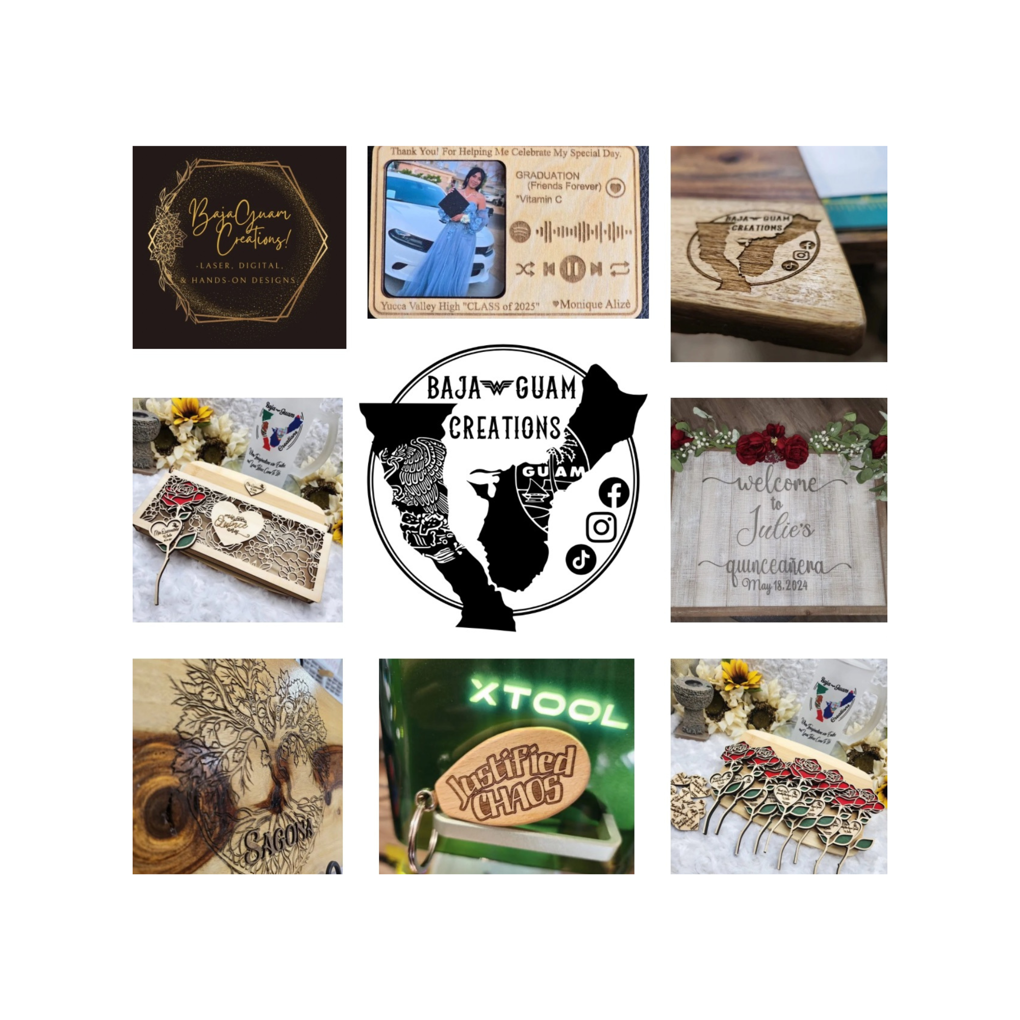 Handcrafted custom leather, glass engraving, and epoxy art by Baja Guam Creations
